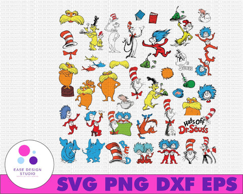 Dr Seuss svg bundle, Cat in hat svg, lorax svg, thing one two svg, seuss sayings svg,sam i am, green eggs and ham svg, dxf, clipart, vector