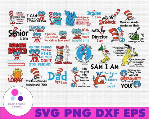 Dr Seuss svg bundle, Dr Seus svg, Dr Seus day svg, Cat in hat svg, lorax svg, thing one two svg, seuss sayings svg, sam i am svg, dxf, clipart